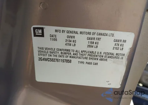 2006 Buick Lacrosse Cx from USA, damaged, VIN 2G4WC582761197858